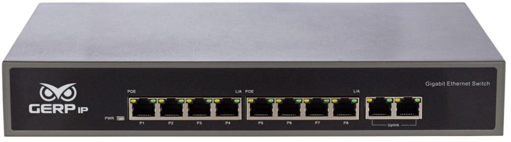 Switch 8 portas 10/100/1000Mbps PoE AT + 2 portas UPLINK 10/100/1000Mbps GERP IP SW8GPOE2G-AT GI-85410